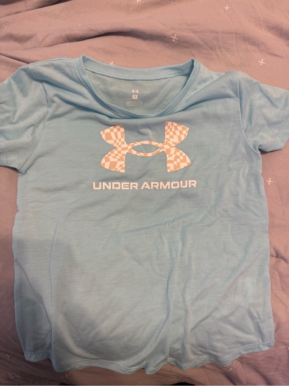 Under Armour Light Blue Girls Short Sleeve Tee with White Logo